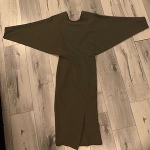 Olive green Oak & Fort midi dress with front slit.